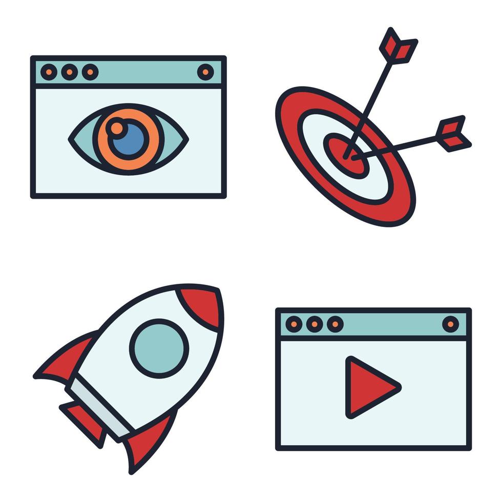 modello di simbolo dell'icona del set di pubblicità multimediale per l'illustrazione vettoriale del logo della raccolta di grafica e web design