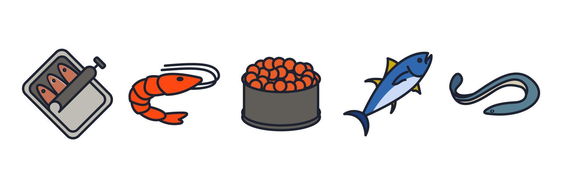 pesce e frutti di mare set icona simbolo modello per grafica e web design collezione logo illustrazione vettoriale