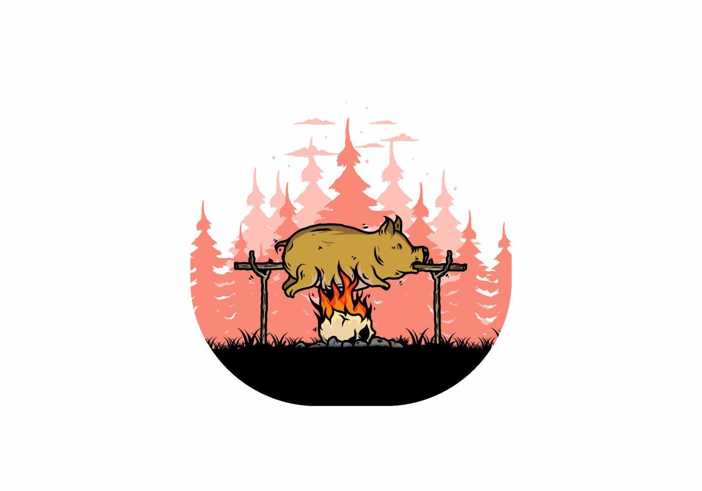 disegno dell'illustrazione del fuoco di maiale arrosto vettore