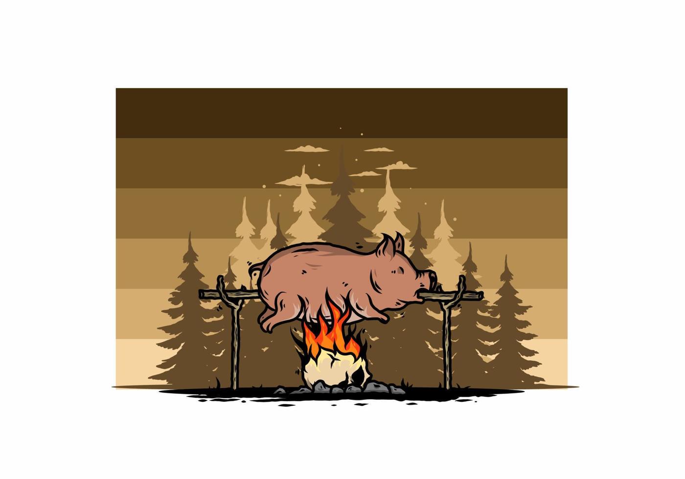 disegno dell'illustrazione del fuoco di maiale arrosto vettore