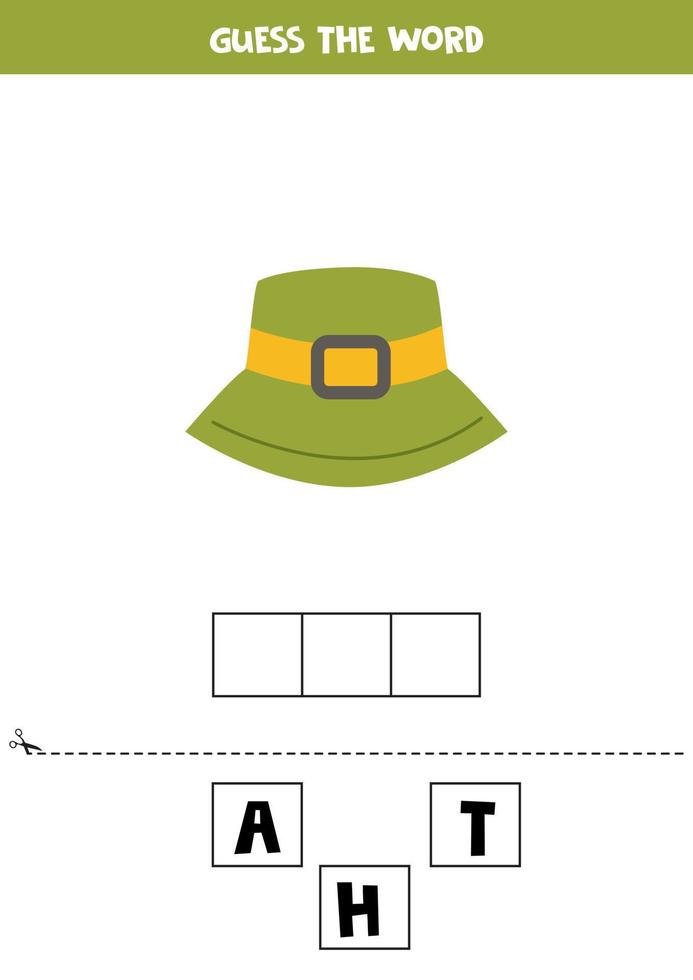 gioco di ortografia per bambini. cappello da campeggio verde. vettore