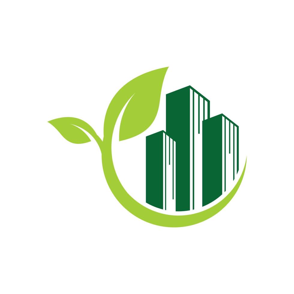 vettore di progettazione del logo dell'ambiente di costruzione della foglia verde