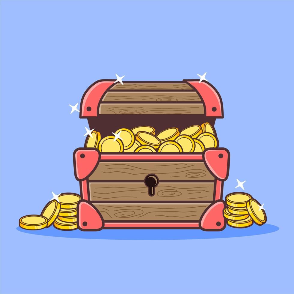 scatola del tesoro con illustrazione vettoriale moneta d'oro