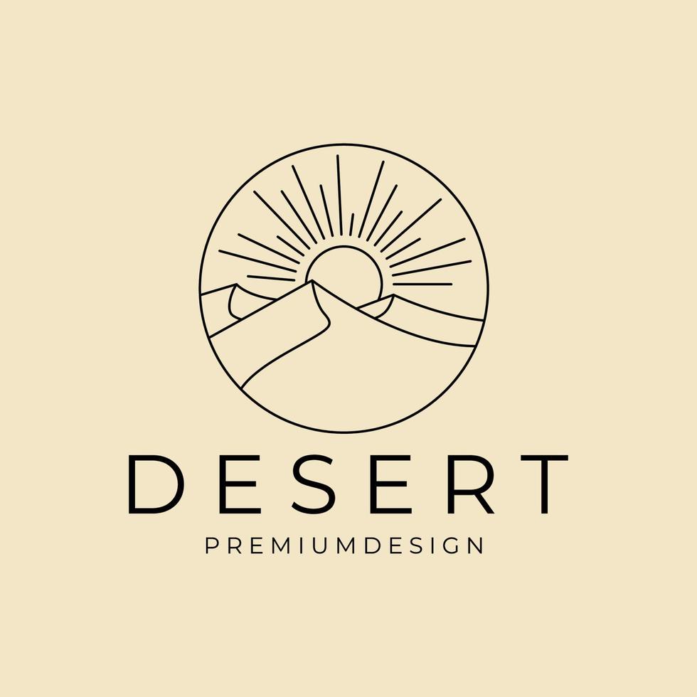 paesaggio deserto con logo sole linea arte vettore icona simbolo grafico illustrazione