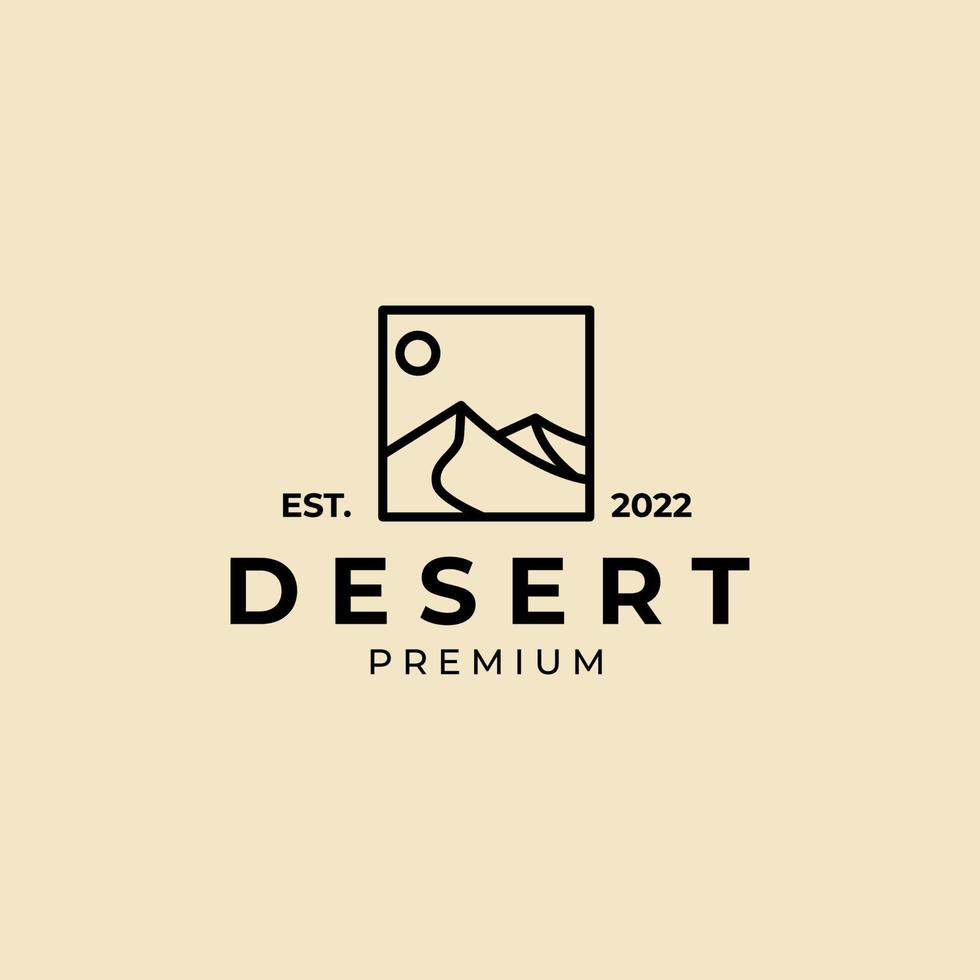 deserto con logo sole linea arte vettore icona simbolo grafico design minimalista illustrazione