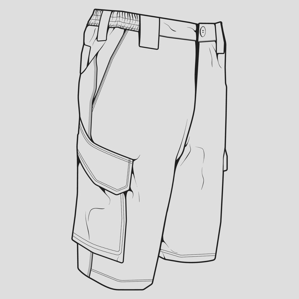 vettore di disegno del profilo dei pantaloni corti, pantaloni corti in uno stile di schizzo, profilo del modello delle scarpe da ginnastica, illustrazione vettoriale.