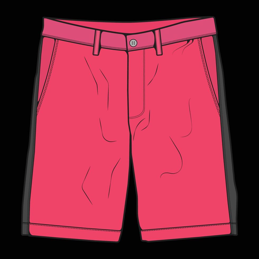 vettore di disegno a blocchi di colore dei pantaloni corti, pantaloni corti in uno stile di schizzo, modello di scarpe da ginnastica, illustrazione vettoriale.