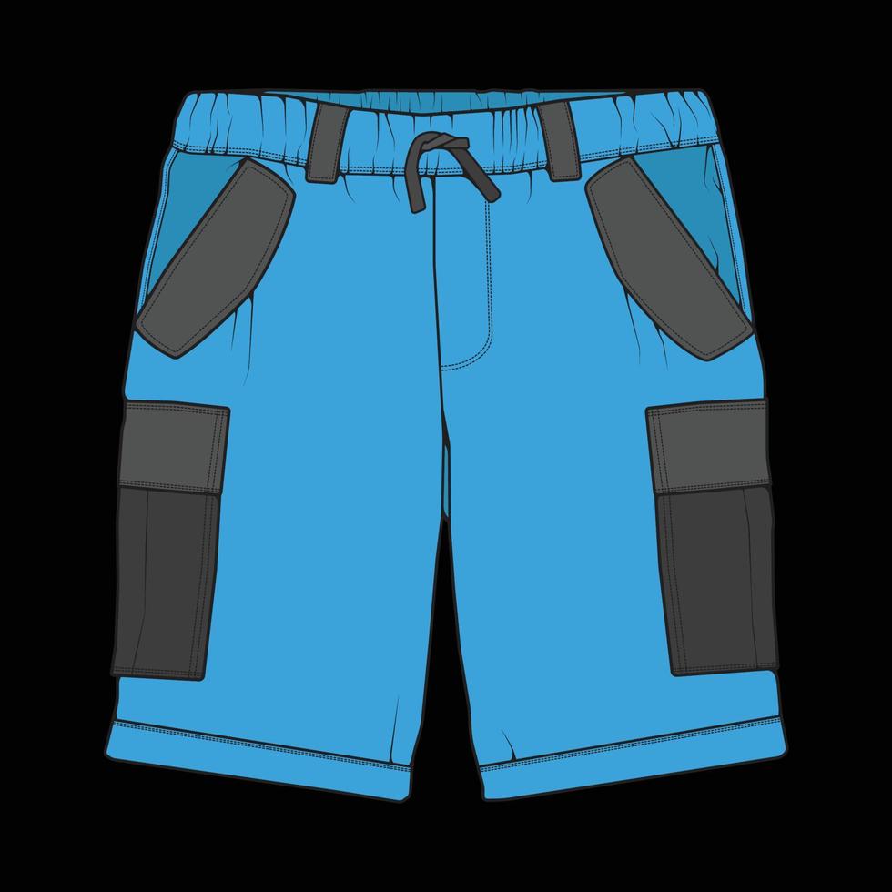 vettore di disegno a blocchi di colore dei pantaloni corti, pantaloni corti in uno stile di schizzo, modello di scarpe da ginnastica, illustrazione vettoriale.