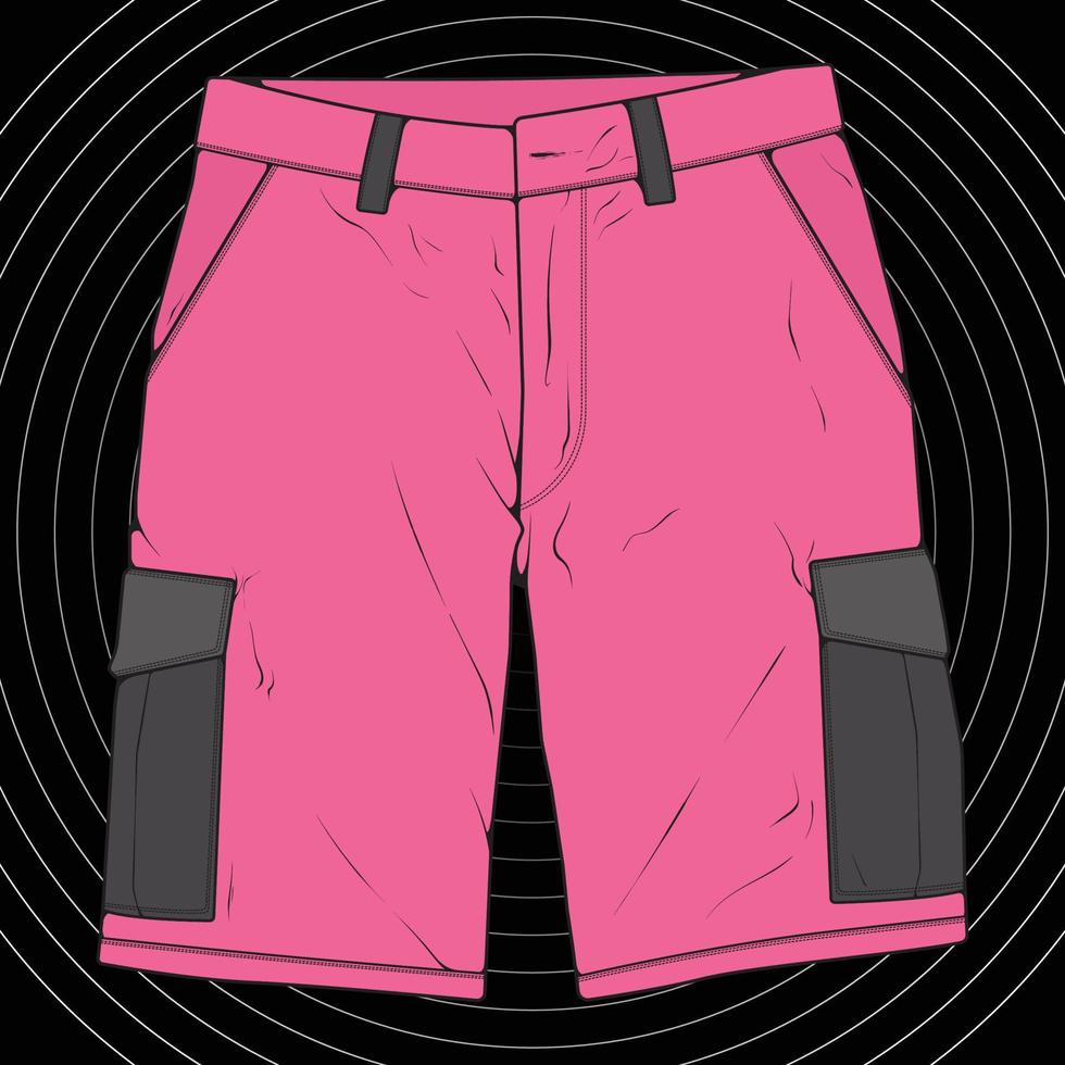 vettore di disegno a blocchi di colore dei pantaloni corti, pantaloni corti in uno stile di schizzo, modello di scarpe da ginnastica, illustrazione vettoriale.