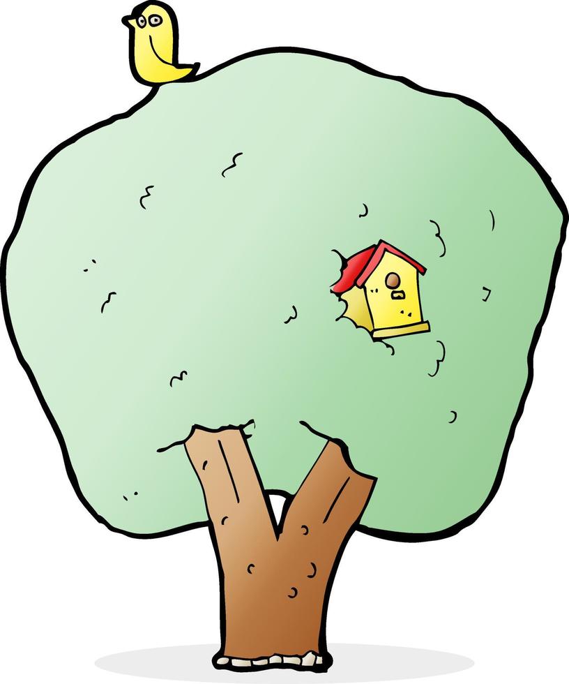 albero dei cartoni animati con casetta per gli uccelli vettore