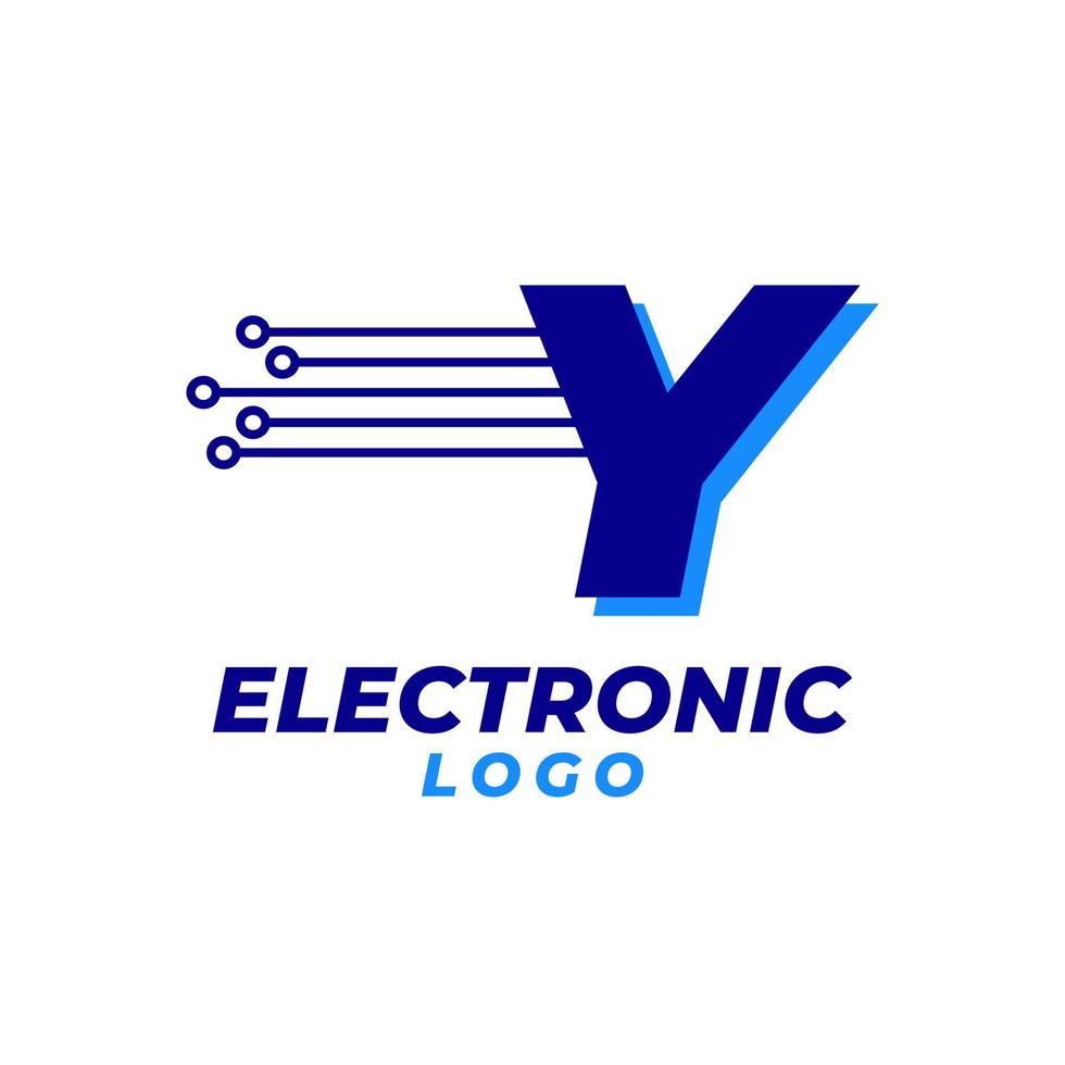lettera y con elemento di design del logo vettoriale iniziale della decorazione del circuito elettronico