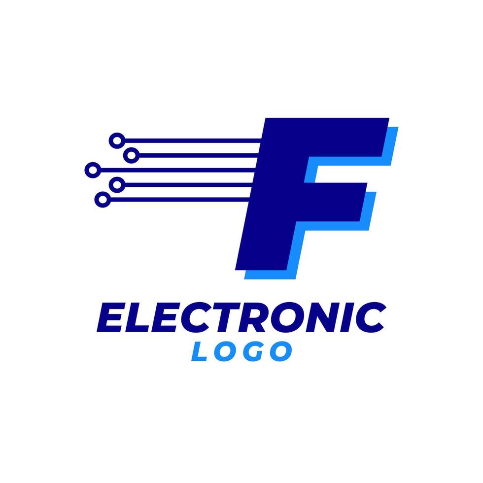 lettera f con elemento di design del logo vettoriale iniziale della decorazione del circuito elettronico