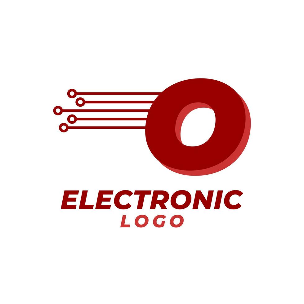 lettera o con elemento di design del logo vettoriale iniziale della decorazione del circuito elettronico