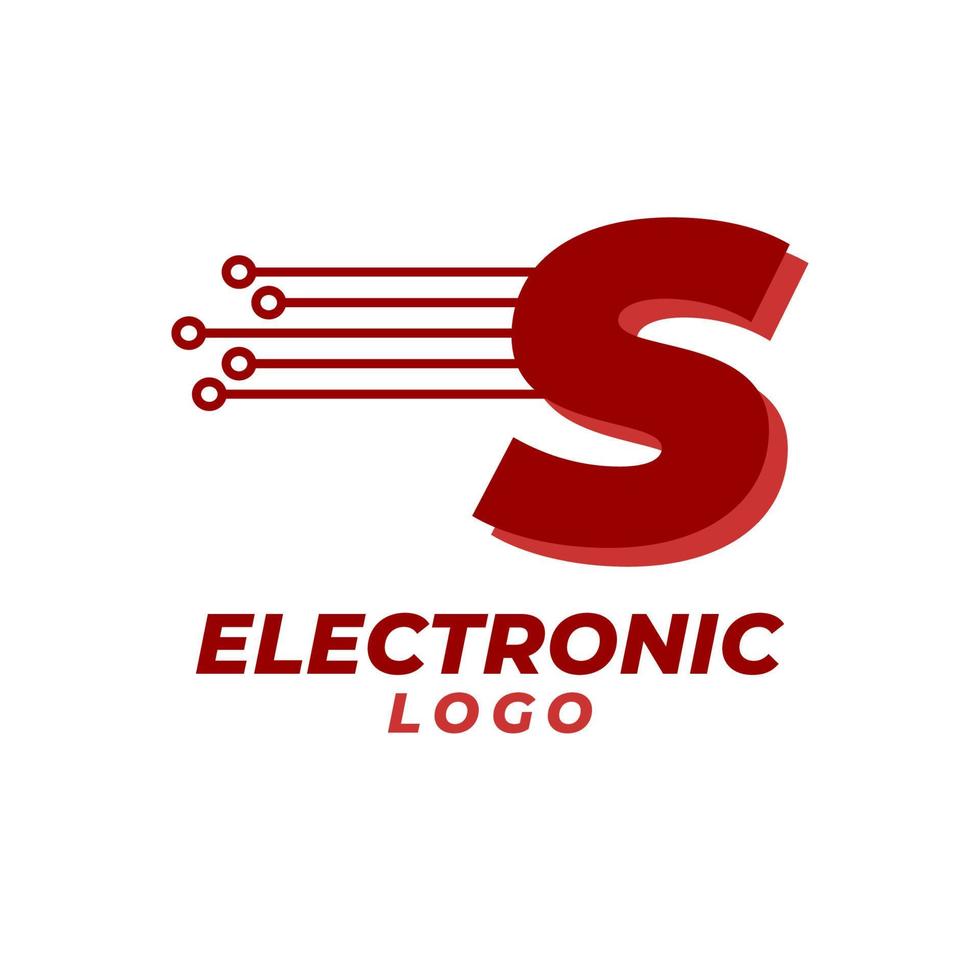 lettera s con elemento di design del logo vettoriale iniziale della decorazione del circuito elettronico
