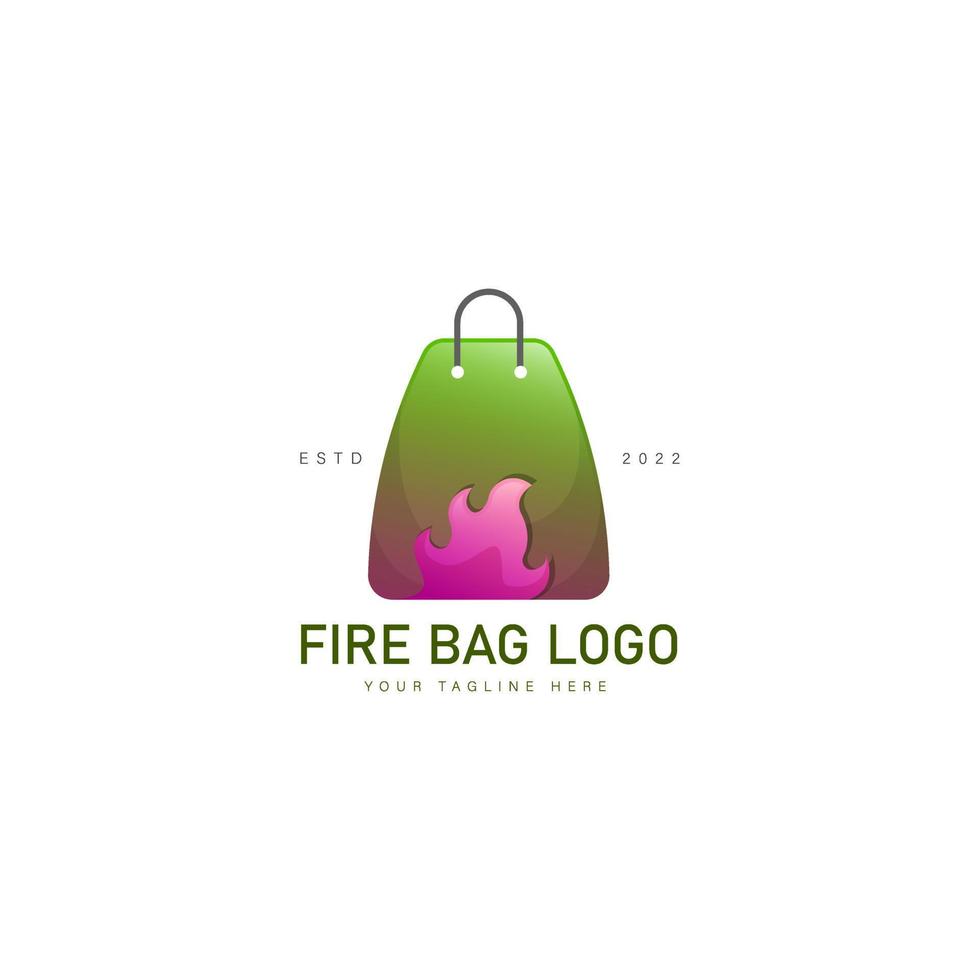 fuoco con l'illustrazione dell'icona del design del logo della borsa vettore