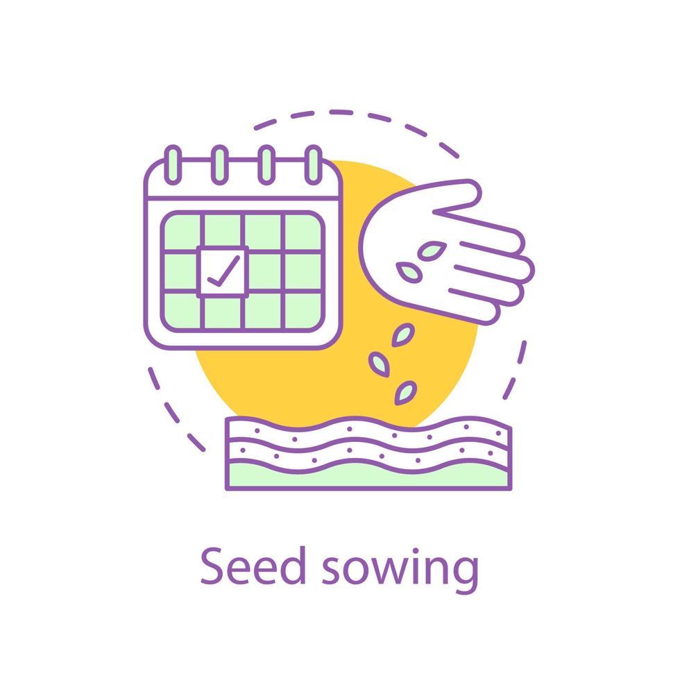 icona del concetto di tempo di semina del seme. illustrazione della linea sottile dell'idea agricola. lavoro agricolo. agricoltura. disegno di contorno isolato vettoriale