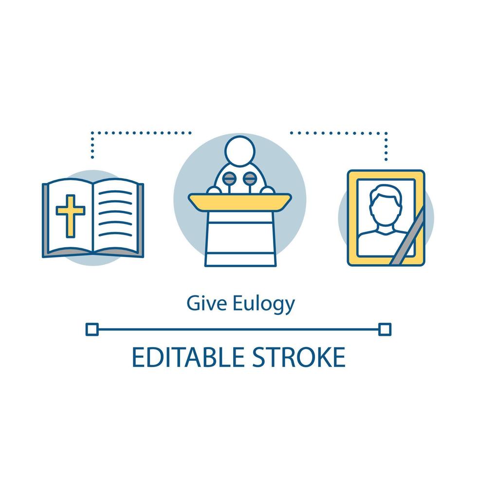 dare l'icona del concetto di elogio. discorso della cerimonia funebre. parlare in pubblico formale. idea illustrazione linea sottile. disegno di contorno isolato vettoriale. tratto modificabile vettore