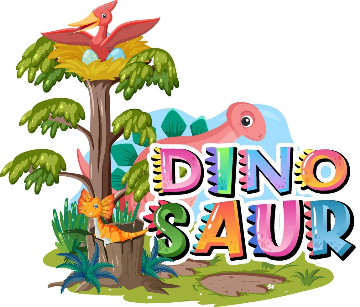 logo della parola dinosauro con vari dinosauri vettore