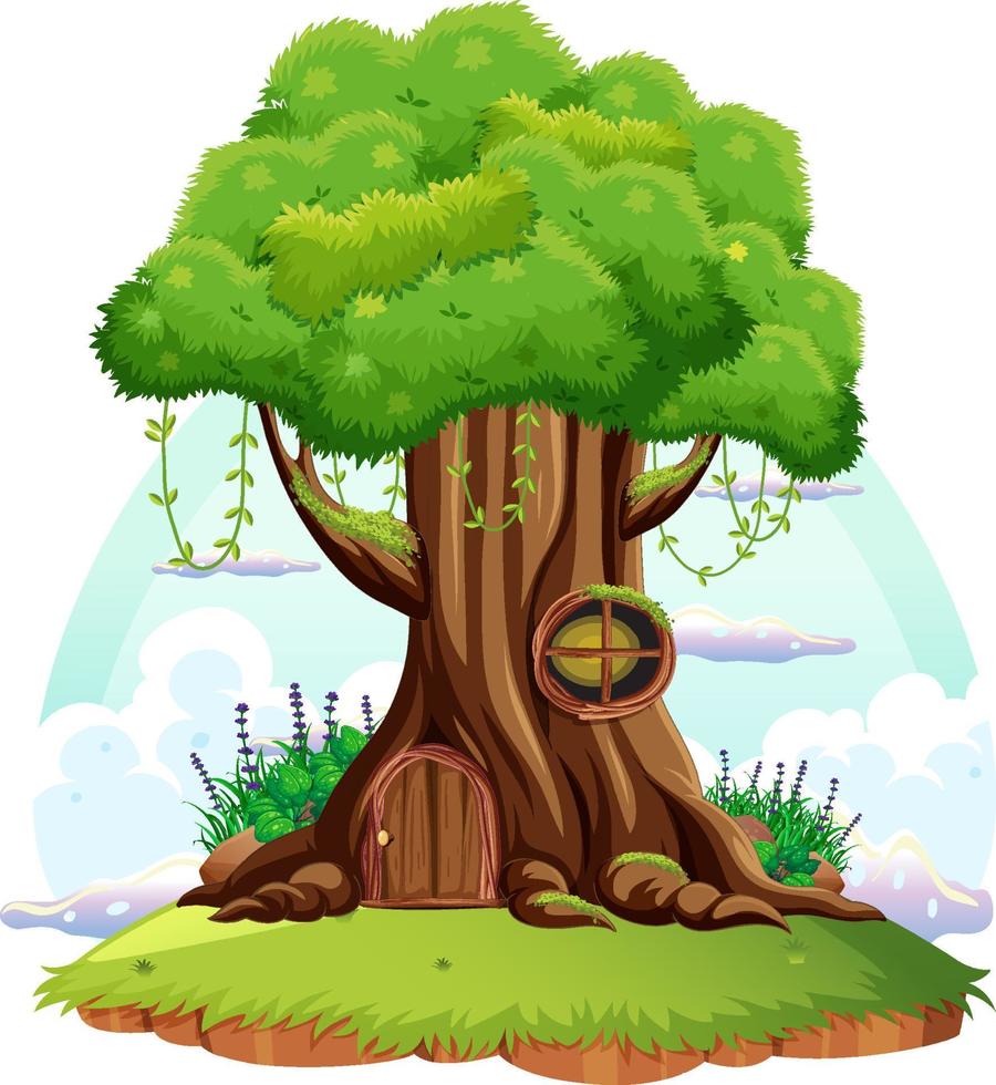 cartone animato grande albero isolato vettore