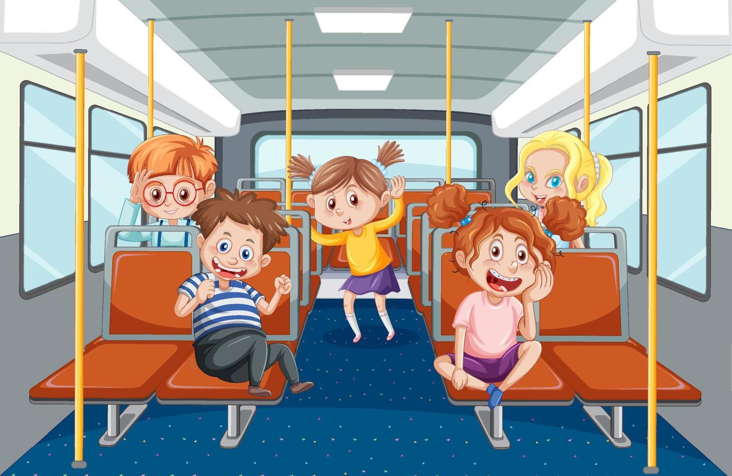all'interno dell'autobus con cartoni animati di persone vettore