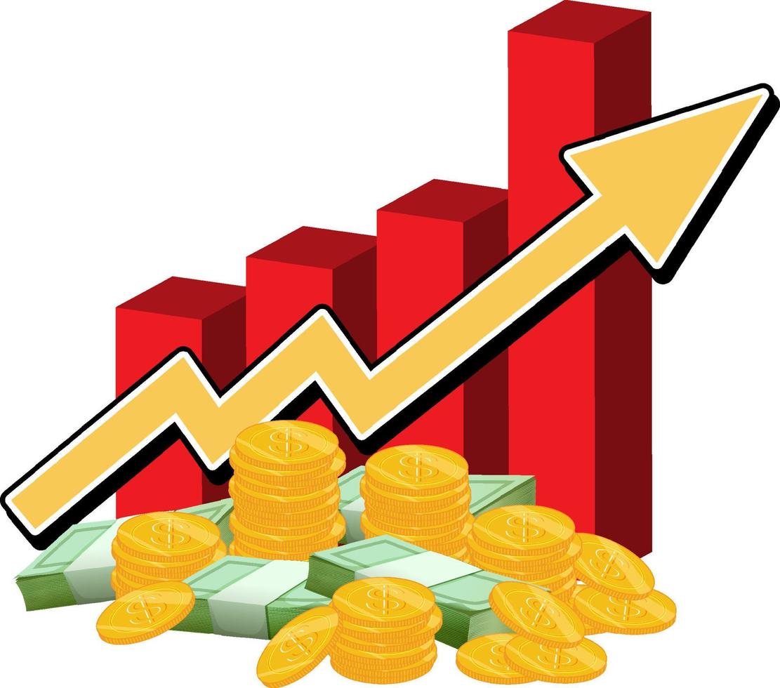freccia che sale e grafico a barre rosso vettore
