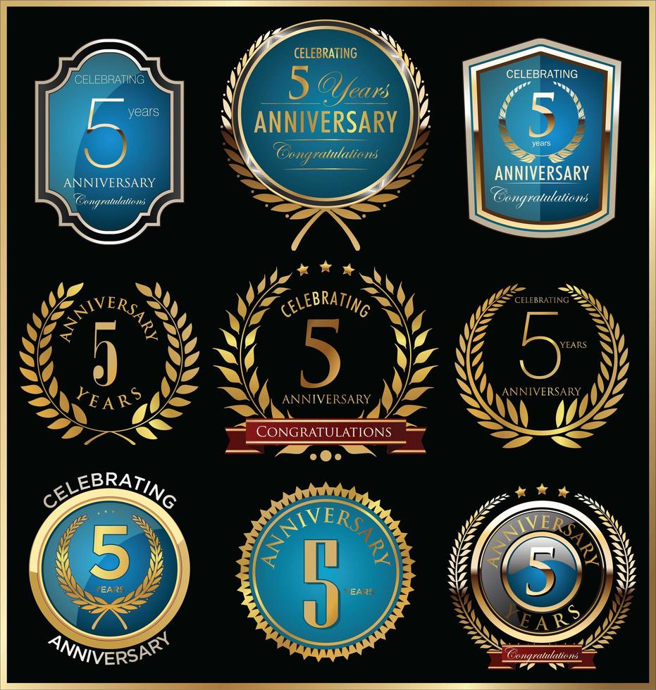 Modelli di badge del 5 ° anniversario vettore