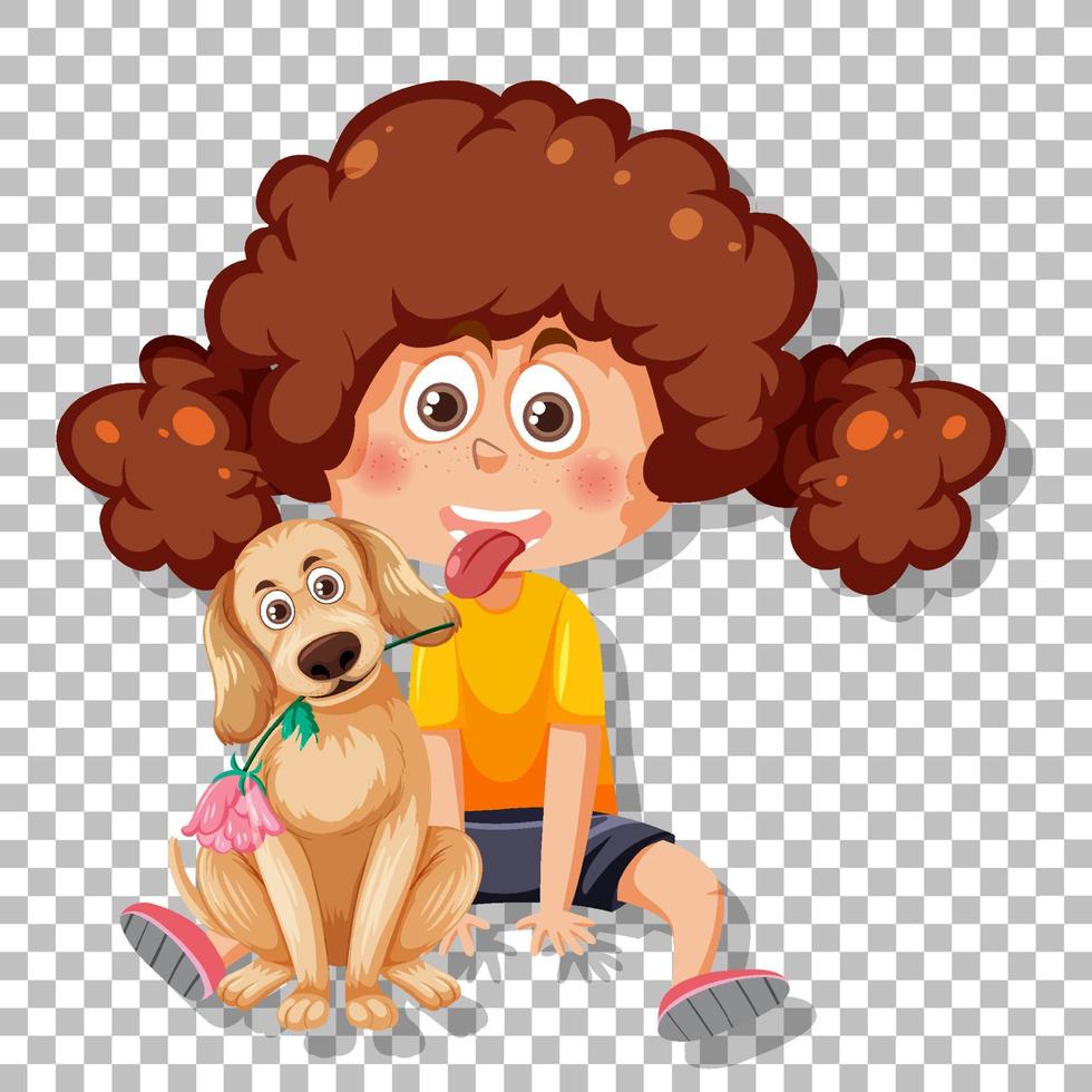 ragazza carina con il suo personaggio dei cartoni animati del cane vettore