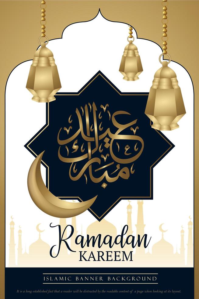 design del poster ramadan kareem blu e oro vettore