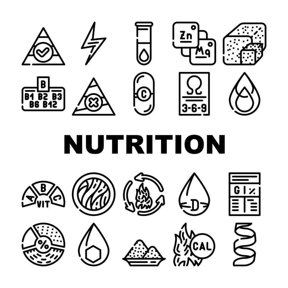 fatti di nutrizione icone di raccolta di dieta impostare il vettore