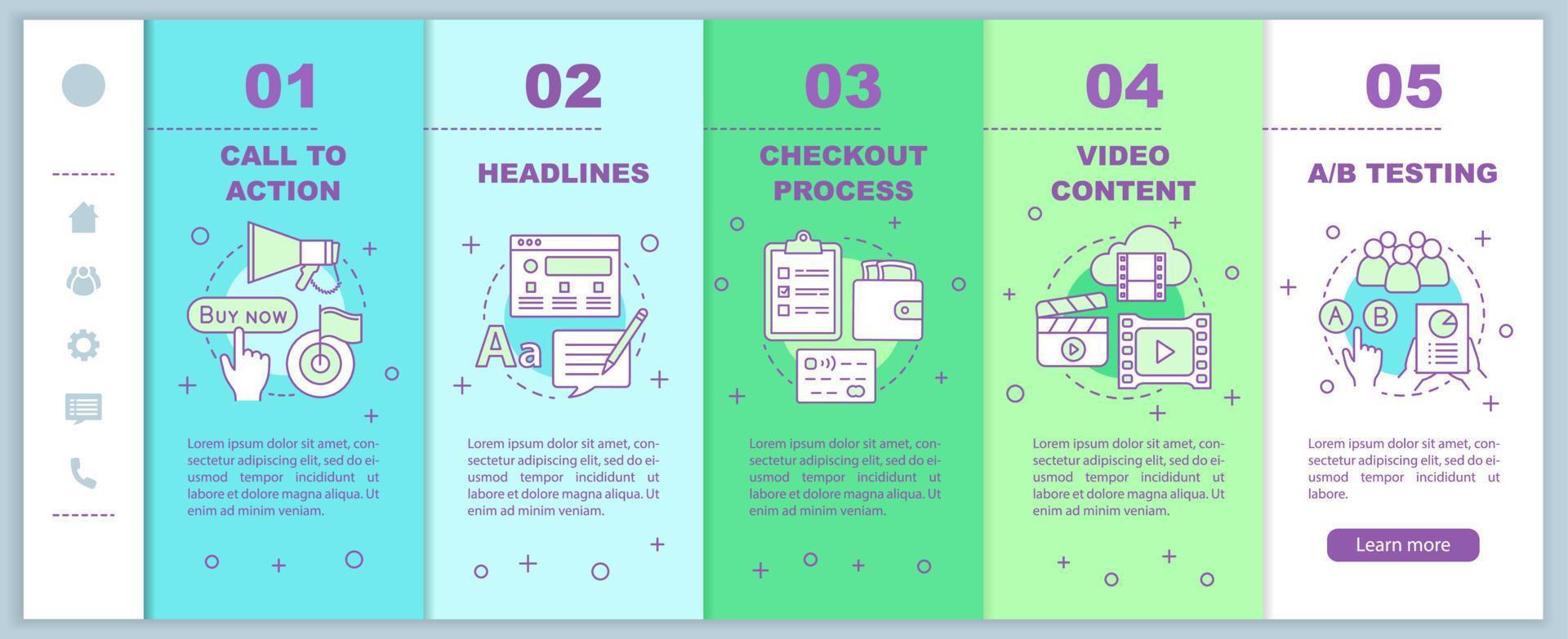 modello vettoriale di pagine Web mobili per l'onboarding di marketing digitale. campagna pubblicitaria. promozione smm. idea di interfaccia del sito Web per smartphone reattivo. schermate dei passaggi della procedura guidata della pagina Web. concetto di colore