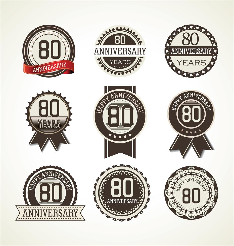 Set di badge retrò 80 ° anniversario vettore