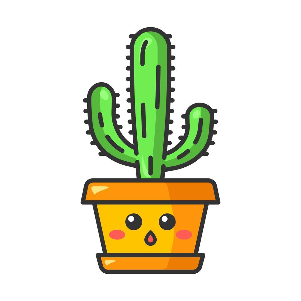 elefante cactus carino kawaii carattere vettoriale. pachycereus con la faccia ovattata. cactus domestici in vaso. cardone gigante messicano. pianta stupita. emoji divertenti, emoticon. illustrazione a colori del fumetto isolato vettore