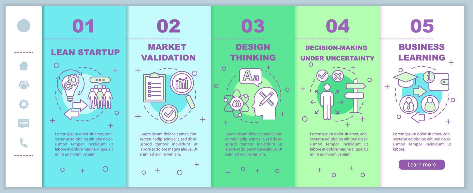 principi di avvio onboarding modello vettoriale di pagine Web mobili. strategia d'affari. idea di interfaccia del sito Web per smartphone reattivo con illustrazione lineare. schermata della procedura dettagliata della pagina Web. concetto di colore