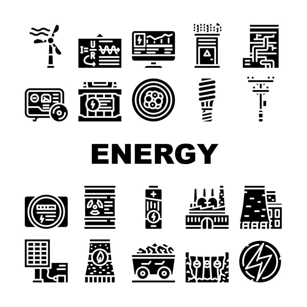 icone di raccolta di produzione di energia impostate vettore