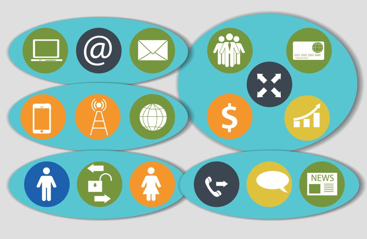 illustrazione vettoriale di diverse icone di affari, finanza e comunicazione