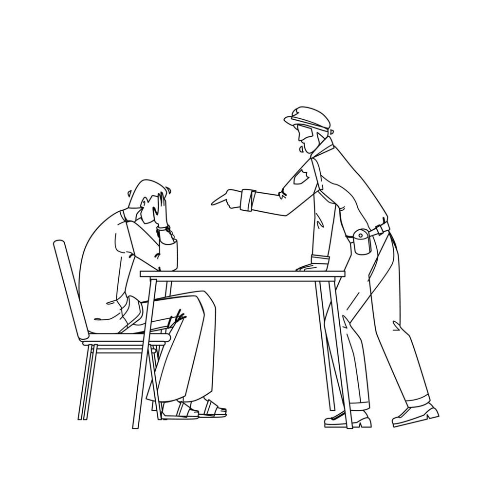 illustrazione vettoriale piatta del prigioniero criminale di interrogatorio del poliziotto