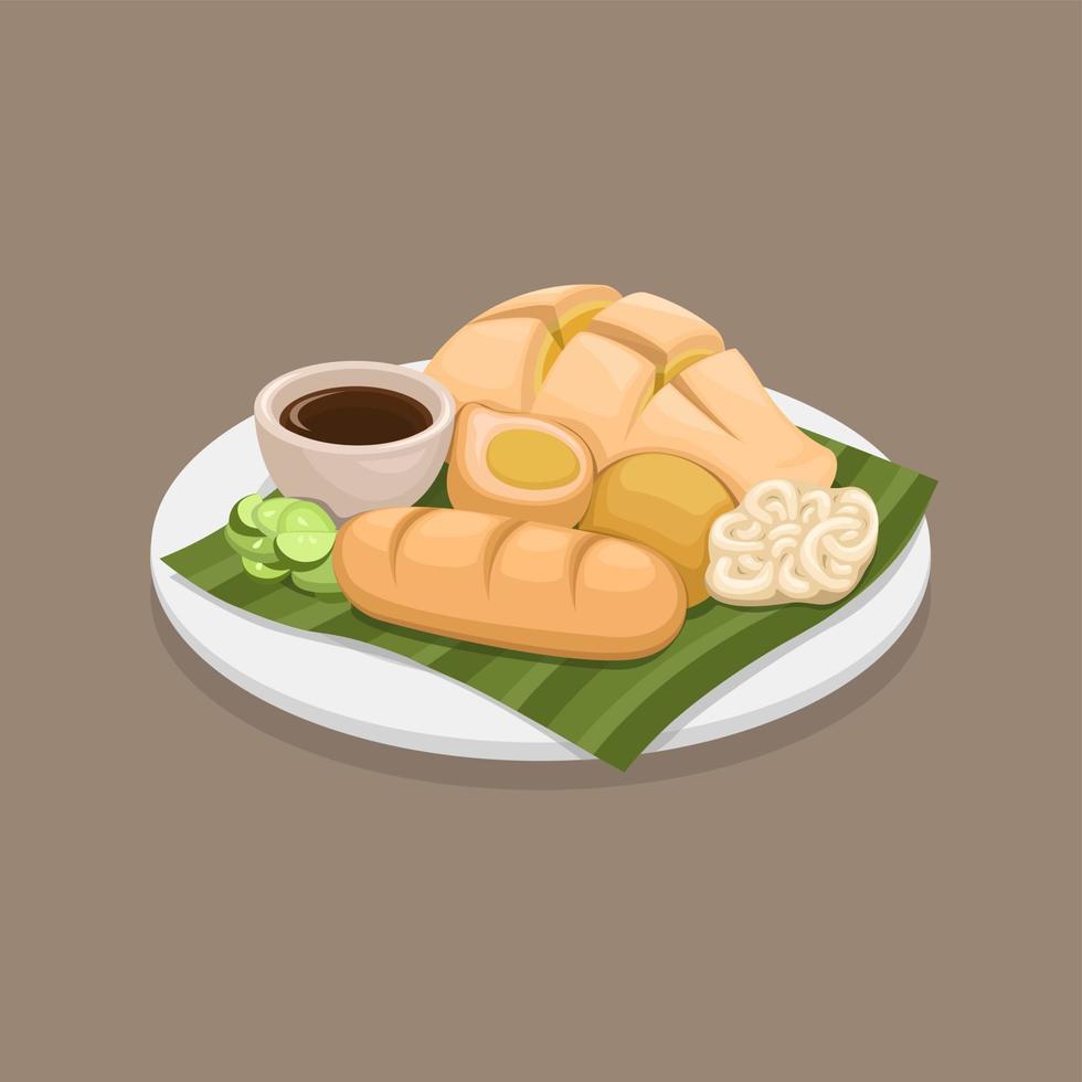 pempek è il cibo di strada tradizionale della torta di pesce da palembang, indonesia illustrazione vettoriale