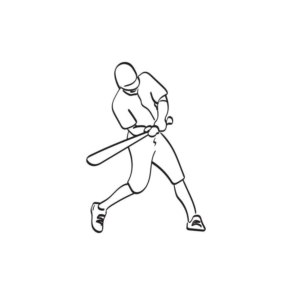 line art battitore di baseball che colpisce la palla illustrazione vettore disegnato a mano isolato su sfondo bianco