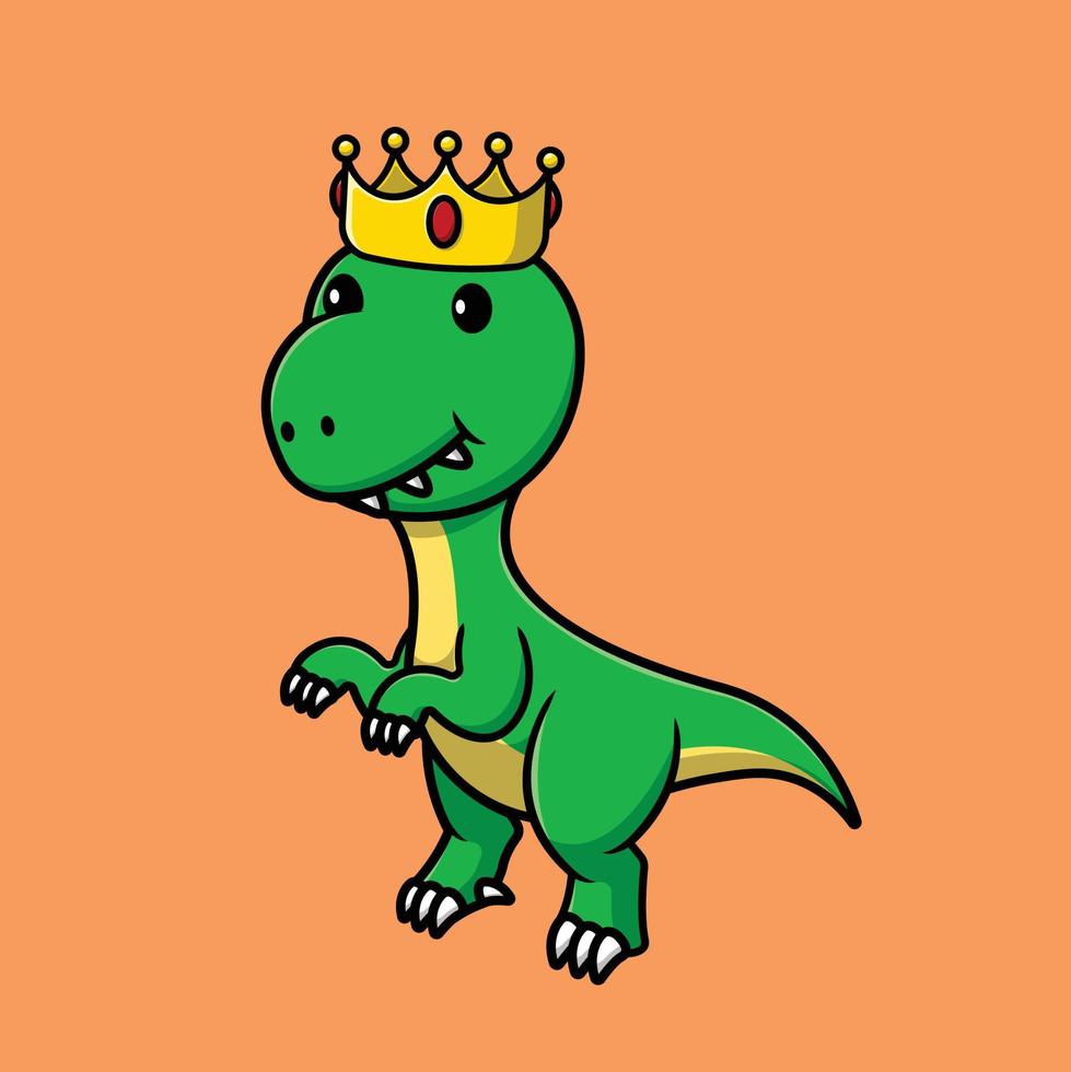 illustrazione dell'icona di vettore del fumetto del re dino carino. icona animale concetto isolato vettore premium.