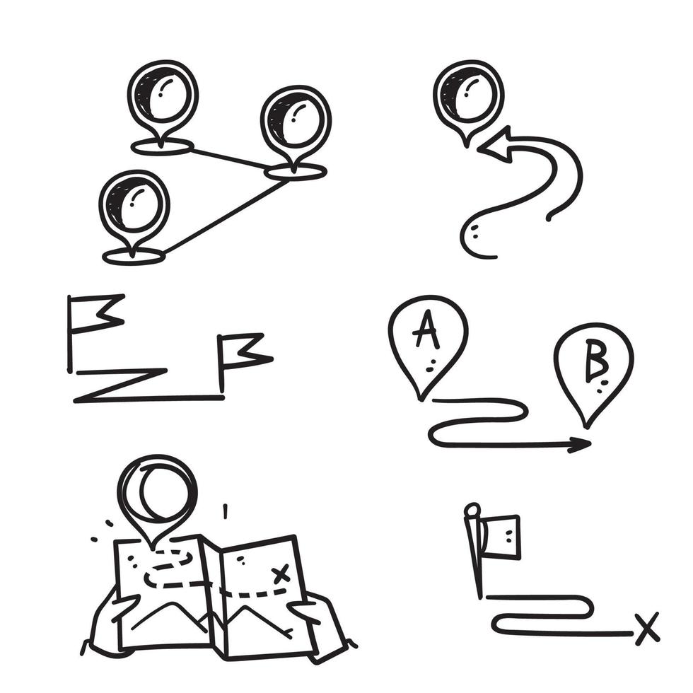 doodle disegnato a mano semplice set di illustrazione relativa al percorso vettore