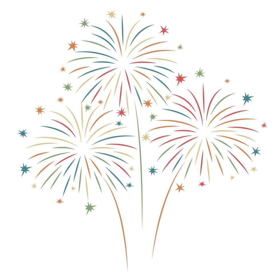 illustrazione vettoriale di fuochi d'artificio isolata. spettacolo pirotecnico in background di celebrazione.