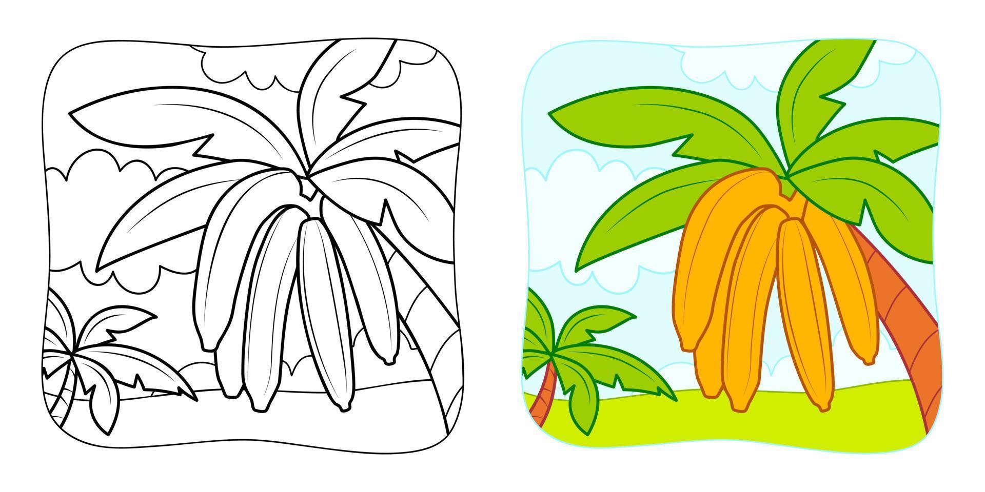 libro da colorare o pagina da colorare per bambini. clipart di illustrazione vettoriale di banane. sfondo della natura.