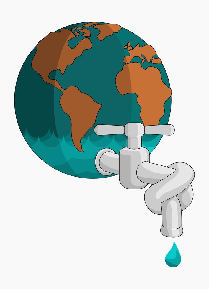 arte vettoriale modificabile del rubinetto legato sull'illustrazione del risparmio idrico del globo per la campagna della giornata della terra o dell'ambiente della vita verde