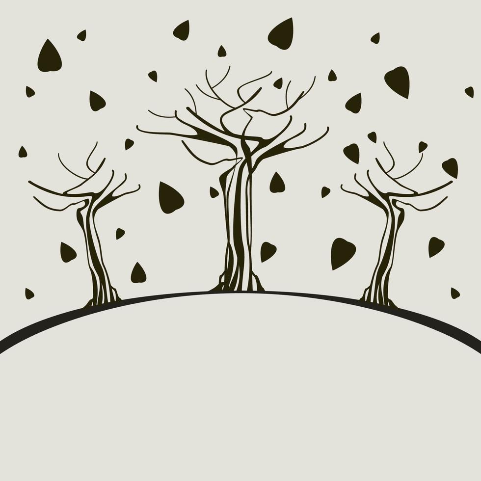 illustrazione vettoriale modificabile di alberi di foglie cadenti monocromatiche per lo sfondo del testo relativo alla giornata della terra o all'ambiente della vita verde