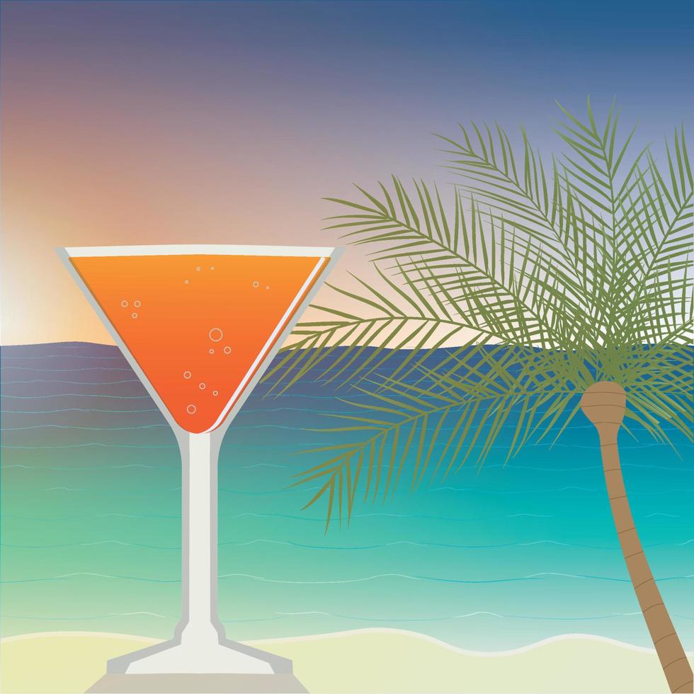 cocktail di vacanze estive in spiaggia e illustrazione di palme vettore