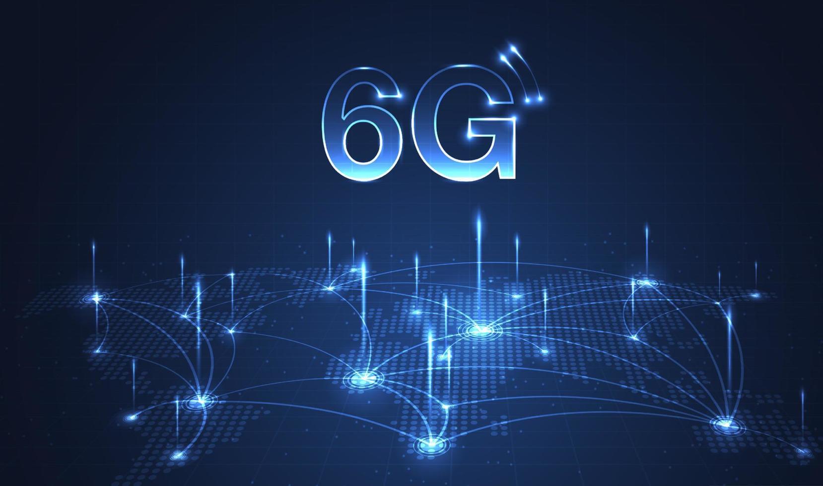 concetto di tecnologia 6g. tecnologia di rete sullo sfondo del concetto di vita mondiale. connessione globale e concetto di rete Internet, reti di nuova generazione. disegno vettoriale