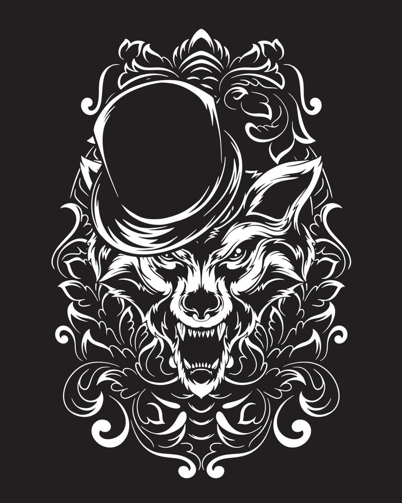 illustrazione dell'opera d'arte del lupo del mago e design della maglietta vettore