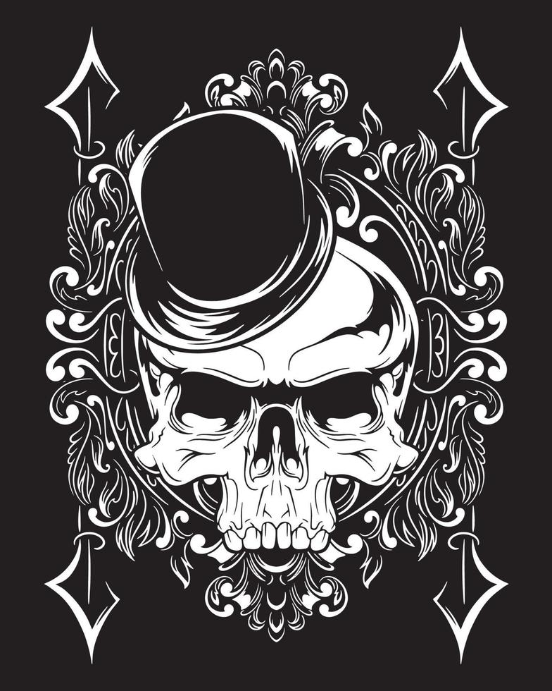illustrazione dell'opera d'arte del cranio del mago e design della maglietta vettore