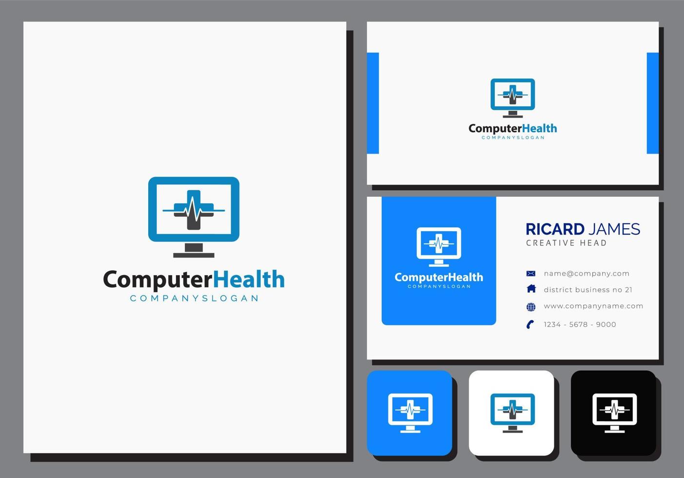 modello di logo del servizio di riparazione computer con biglietto da visita vettore