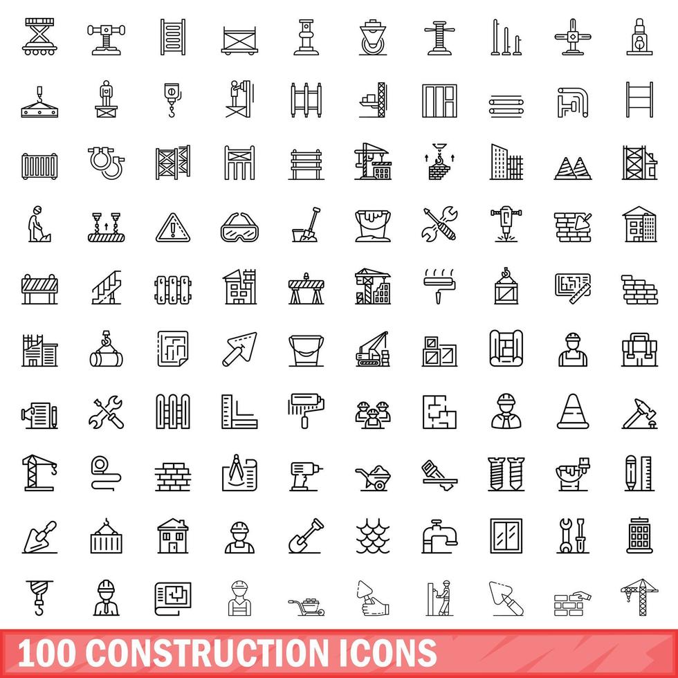 100 icone di costruzione impostate, stile contorno vettore